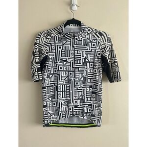 Capo Cycling Jersey Men's Small Black White Geometric Print Full Zip Made Italy